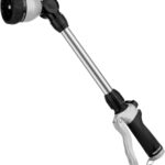 RESTMO Metal Watering Wand, Heavy Duty Garden Hose Wand with 180° Swivel Ratcheting Head, 16” Hose Nozzle Sprayer with 7 Spray Patterns and Flow Control, for Water Hanging Baskets and Shrubs, Black