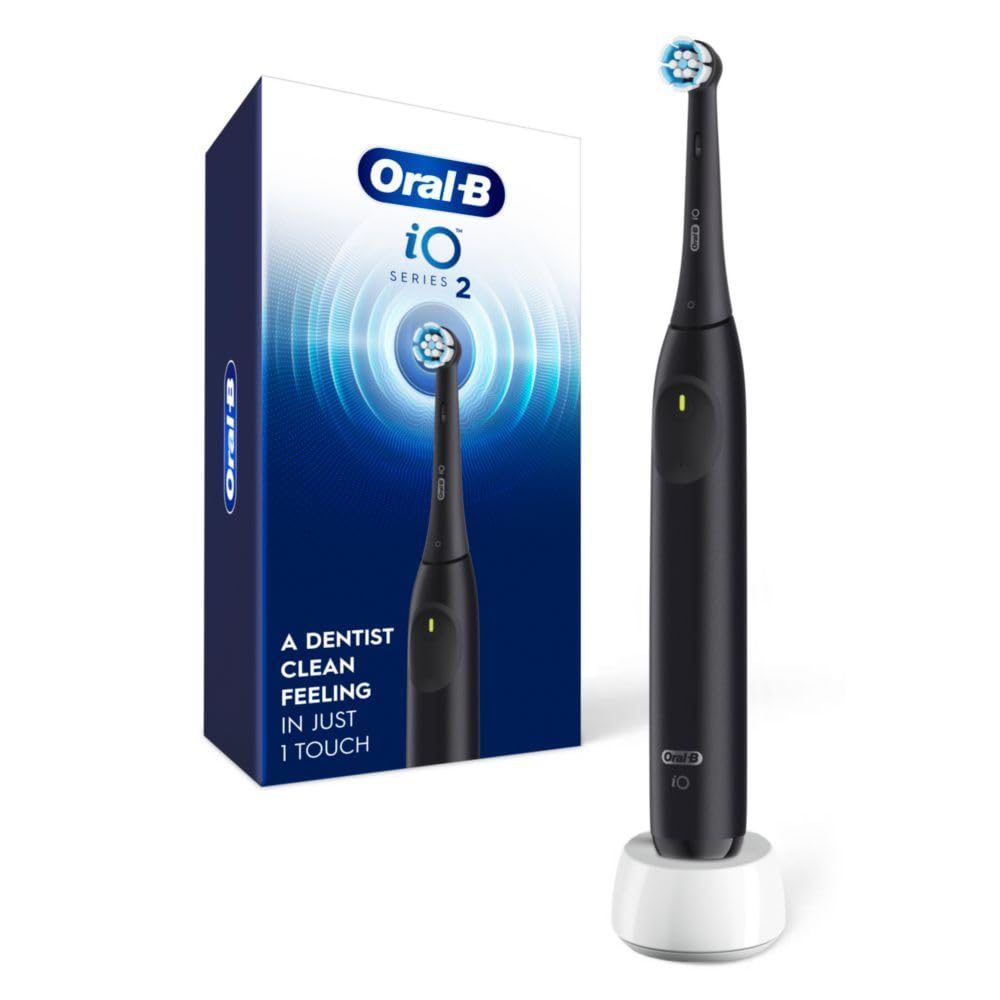Oral-B iO Series 2 Rechargeable Electric Powered Toothbrush, Night Black with 1 Gentle Care Brush Head – Automatic Pressure Sensor to Protect Gums – 3 Modes – 2 Min Timer