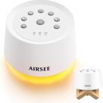 AIRSEE White Noise Sound Machine for Baby Adults, 31 Soothing Sounds 2000mAh Battery 4-Level Night Light Sound Machine, Timer & Memory Function 32 Volume Levels Sleep Machines for Home Office Travel