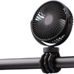 Portable Baby Stroller Mini Fan with Flexible Tripod, Rechargeable 360° Rotating Fan for Car Seat, Crib, Bike, Travel & Outdoor Use, Safe for Babies (Black)
