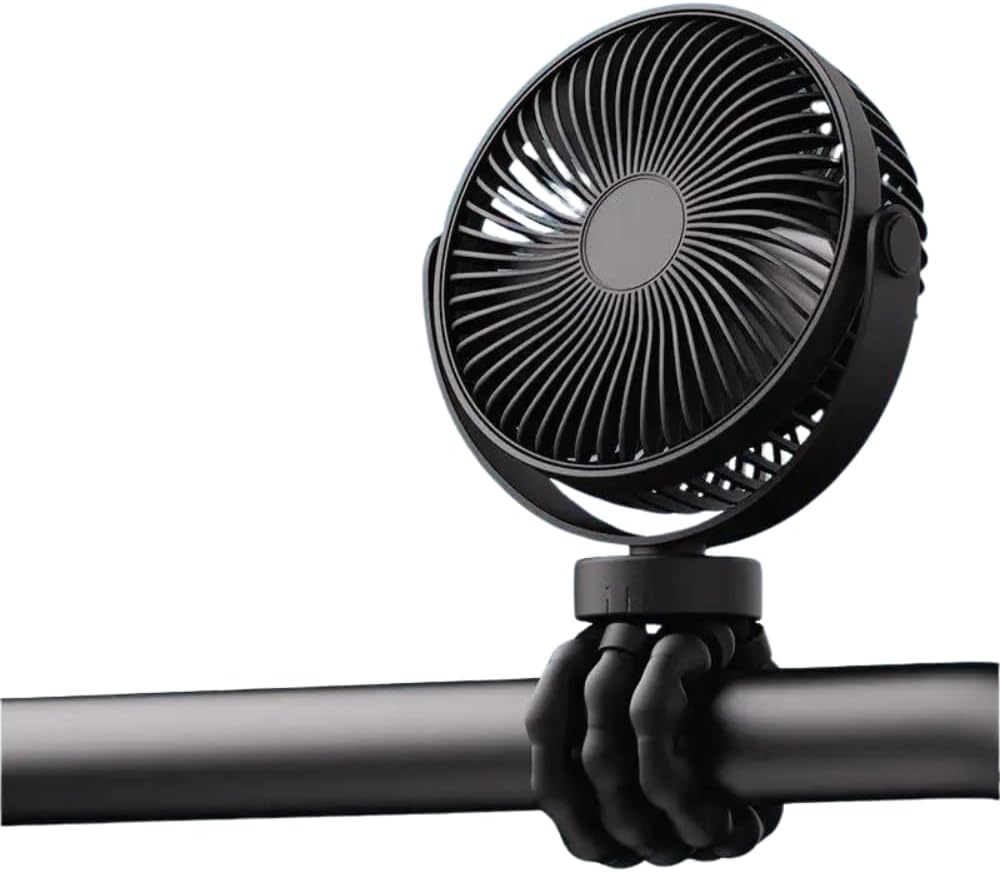 Portable Baby Stroller Mini Fan with Flexible Tripod, Rechargeable 360° Rotating Fan for Car Seat, Crib, Bike, Travel & Outdoor Use, Safe for Babies (Black)