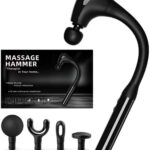 Deep Tissue Massage Gun with Extension Handle – 10mm Percussion Massager for Neck, Back & Shoulder Pain Relief, Handheld Portable Muscle Massager Gun for Athletes, 5 Speed & 4 Attachments