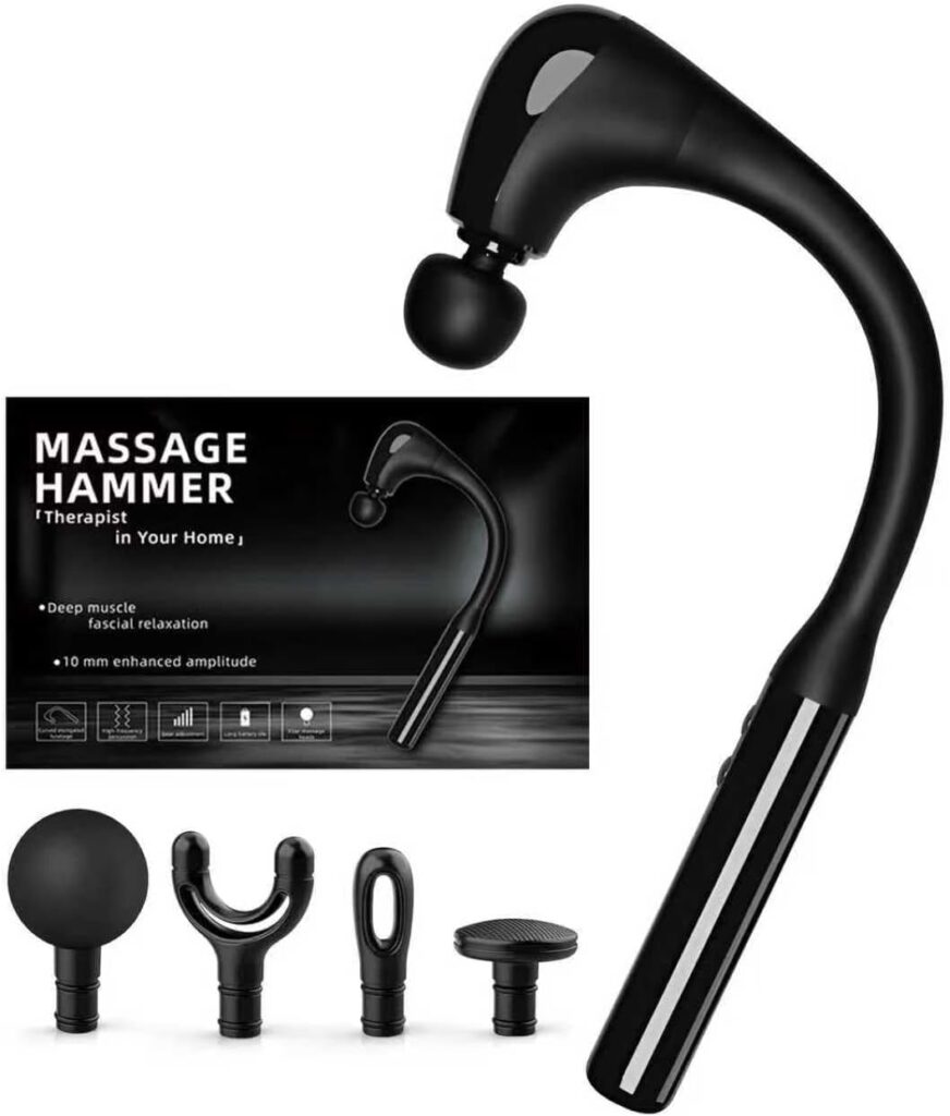 Deep Tissue Massage Gun with Extension Handle – 10mm Percussion Massager for Neck, Back & Shoulder Pain Relief, Handheld Portable Muscle Massager Gun for Athletes, 5 Speed & 4 Attachments
