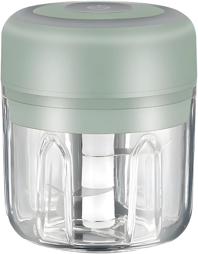 Green – Mini Electric Food Processor and Garlic Chopper – 250ML, USB Charging, 3 Blades – Perfect for Chopping Vegetable, Pepper, Onion, Garlic, Ginger, Spice, Meat, Baby Food, and More (Green)