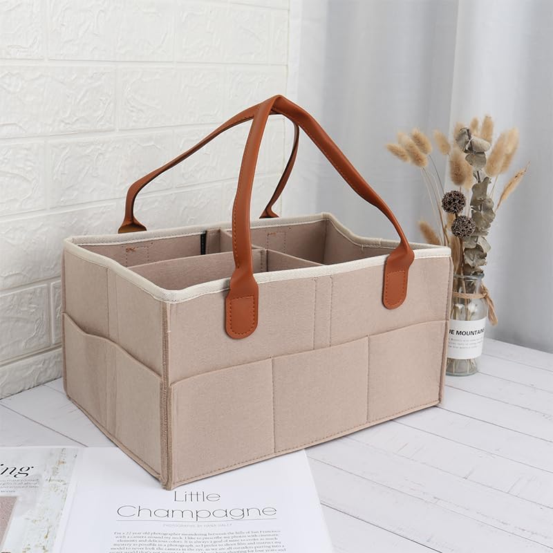 Baby Diaper Caddy – Nursery Storage Bin and Car Organizer for Diapers and Baby Wipes (Oatmeal)