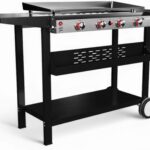 Gas One Flat Top Grill With 4 Burners – Premium Propane Outdoor Grill Cart – Stainless Steel Auto Ignition Camping Griddle – Easy Cleaning Cooking