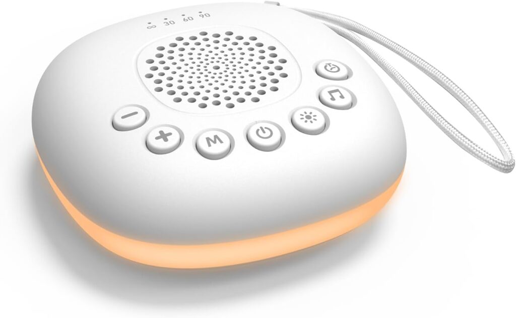 White Noise Sound Machine, Portable Sound Machine for Sleep Baby, Kids & Adults, 20 Travel Soothing Sounds Brown/Pink Noise/Lullaby, Rechargeable, Timer, Memory & Night Light for Home, Nursery
