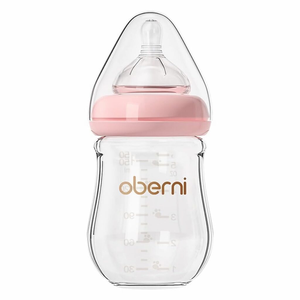 Glass Baby Bottles,Anti Colic Breastfeeding Bottle with Natural Response Nipple Size S,Wide Neck Slow Flow Baby Bottle for Baby,Newborn,Preemie 0-3 0-6 Month,BPA Free (Pink, 1 Pack, 5 Ounce)