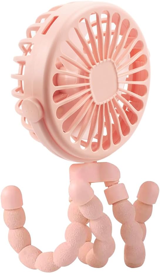 Suteng Stroller Fan Flexible Tripod Clip On Baby Fan, Battery Operated Mini Portable Handheld Fan for Car Seat Crib Stroller, USB Rechargeable Small Desk Fan with 3 Speeds and LED Lights