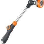 Metal Garden Hose Wand,15 Inch Adjustable Watering Wand with 8 Spray Patterns,180° Rotating Long Garden Hose Nozzle Sprayer with Thumb Flow Control for Plants, Lawn, Car Washing and Irrigation