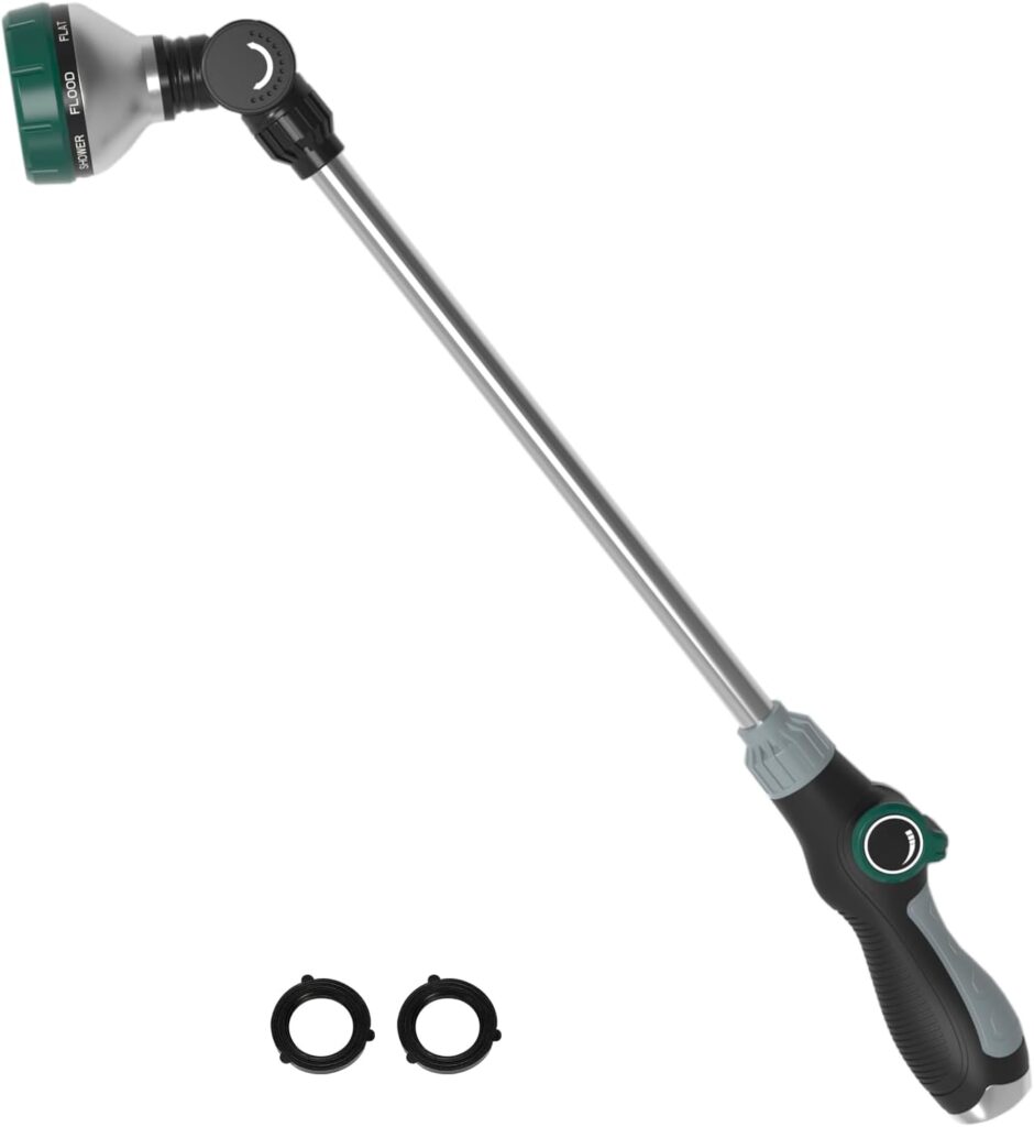 Watering Wand for Garden Hose, 24 Inch, 8 Spray Patterns, Garden Hose Nozzle with Thumb Flow Control, Adjustable Water Sprayer with Pivoting Head, Ideal for Hanging Baskets and Shrubs