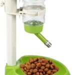 Pawow Pet Standing Water Dispenser, Dogs Water Bottle Stand for Cage/Crate, Dog Water Bowl Dispenser Automatic Food Feeder for Small Animal Puppy/Cat/Rabbit/Hamster, Hook Adjustable Height,Detachable