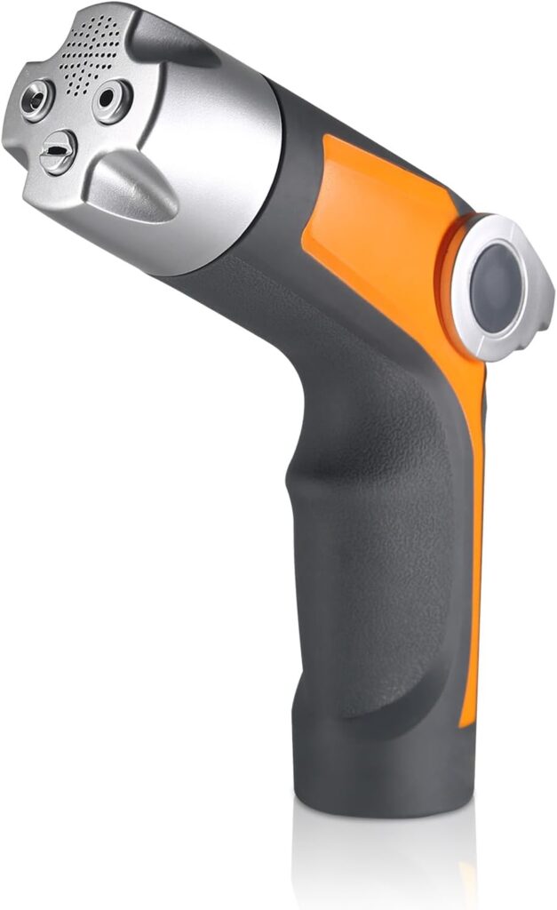 Garden Hose Nozzle Sprayer – 4 Spray Patterns, High Pressure, Thumb Control Flow Valve w/On-Off, Washers for Watering, Car & Pet Washing