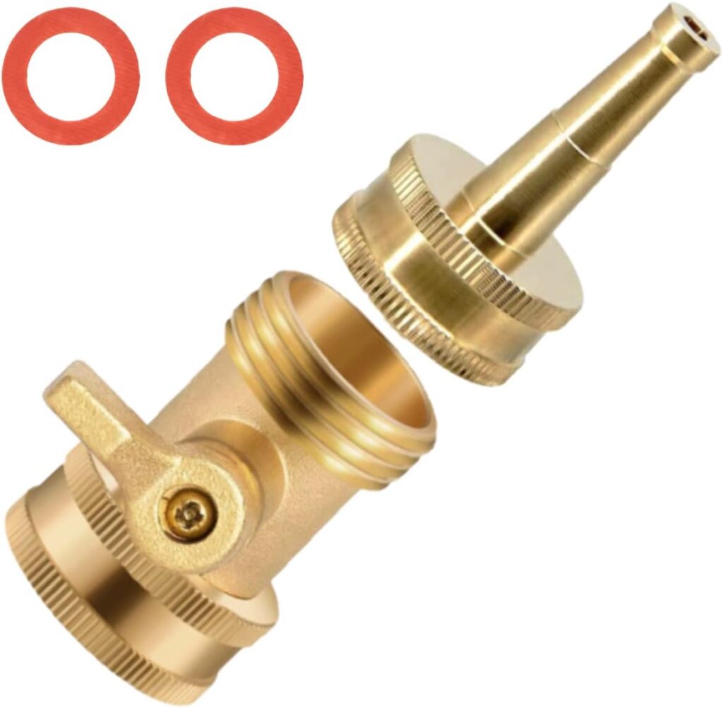 High Pressure Hose Nozzle, Solid Brass Water Hose Jet Nozzle Sprayer Sweeper with Hose Shut Off Valve, Heavy Duty 3/4″ GHT Jet Nozzles for Garden Hose – 1 Set