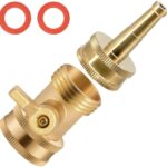 High Pressure Hose Nozzle, Solid Brass Water Hose Jet Nozzle Sprayer Sweeper with Hose Shut Off Valve, Heavy Duty 3/4″ GHT Jet Nozzles for Garden Hose – 1 Set