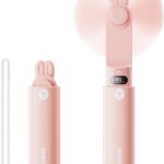 Portable Handheld Mini Fan: 2 in 1 Rechargeable Hand Held Fan with Backup Power & Digital Display – Summer Essentials for Travel, Concerts, Makeup, Lash – Gifts for Women, Girls (Pink)