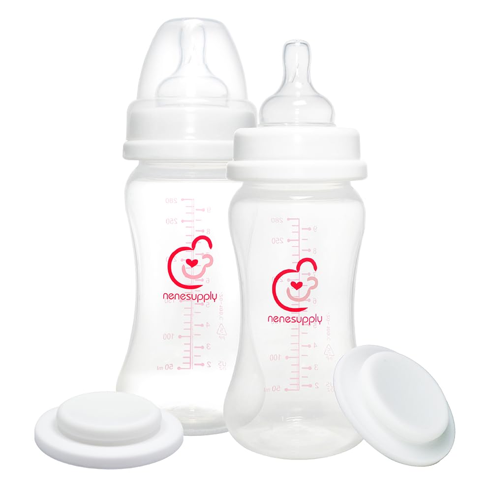 Nenesupply Feeding and Storage Bottles Collection for Spectra S1 S2 Motif Luna Breast Pumps 2 pc 9oz 280ml with Sealing Disc Anti Colic Feeding Breastmilk Storage Replace Spectra Bottles