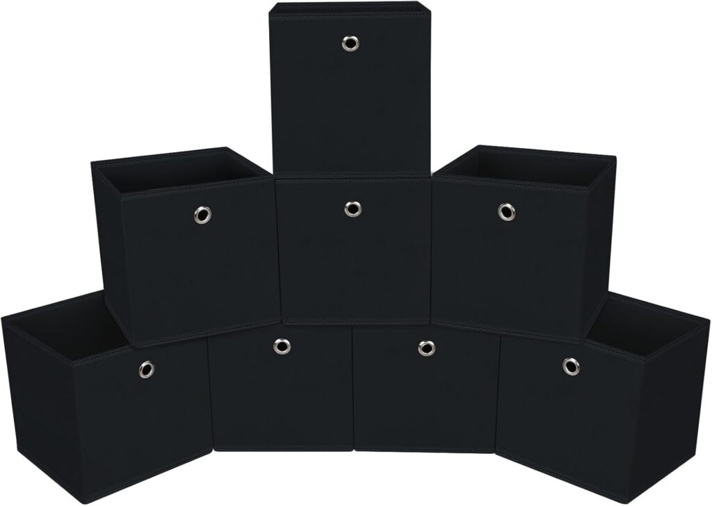 Foldable Storage Cubes Bins ,11 Inch Cloth Storage Cube Fabric Storage Box Cubes Organizer Baskets with Handles for Home Organizer Set of 8 (Black)