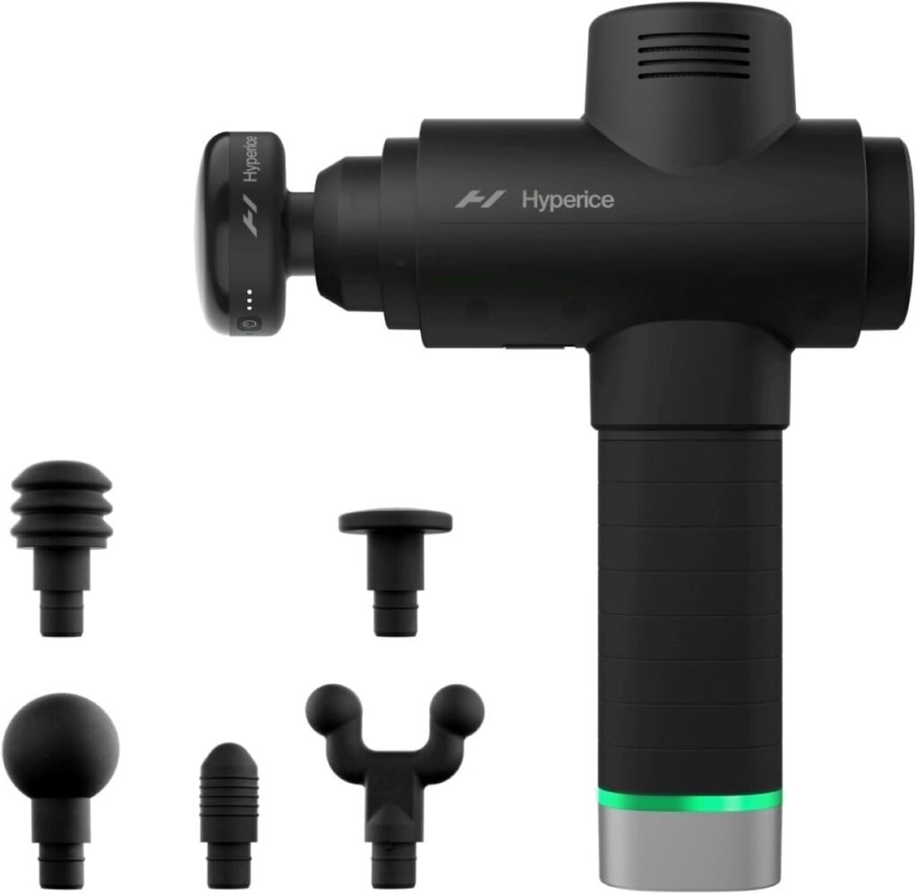 Hyperice Hypervolt 2 Pro and Heated Head – Featuring Quiet Glide Technology – Handheld Percussion Massage Gun | 5 Speeds, 5 Interchangeable Heads | Helps Relieve Sore Muscles and Stiffness