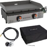 Blackstone 22″ Omnivore Tabletop Outdoor Griddle Travel Bundle – Dual Stainless Steel H-Burners, 24,000 BTUs – Includes Propane Adapter and Soft Cover