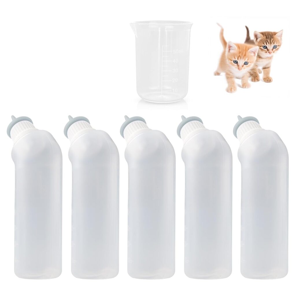 5Pack Kitten Bottle for Nursing Puppy Milk Kitten Bottles Feeding Kit Silicone Nipple for Newborn Pets Kittens, Puppy,Squirrel (Grey)