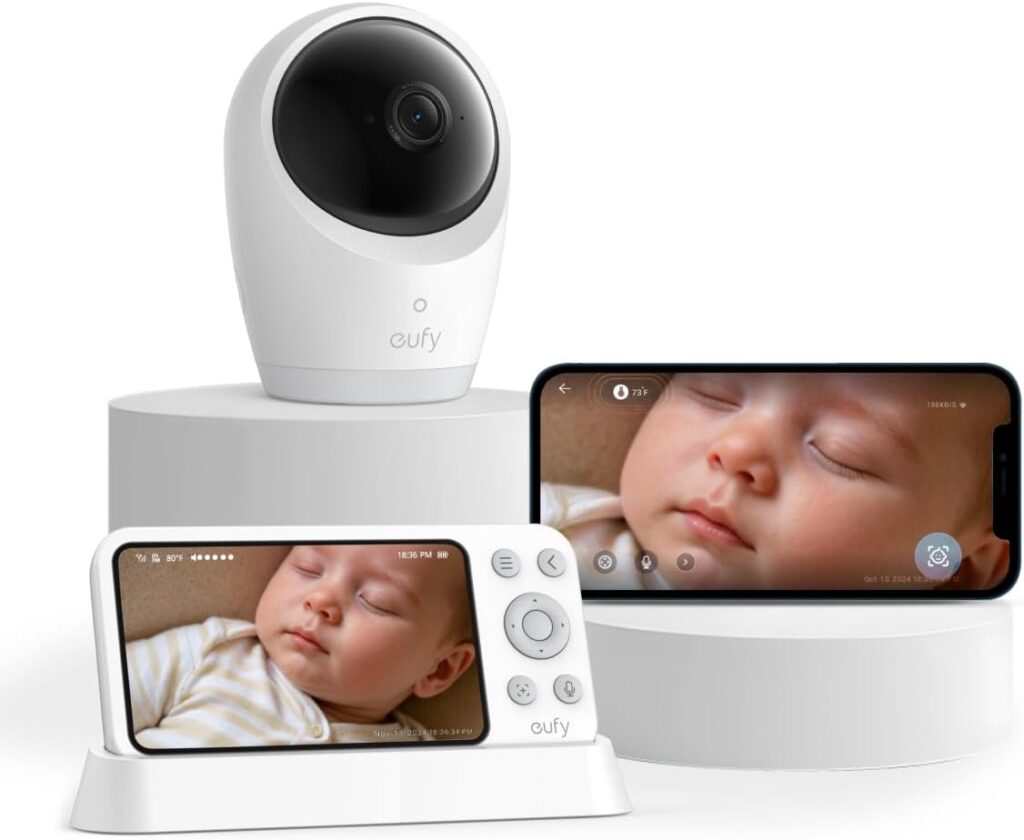eufy Security Baby Monitor E21 with 4K UHD Camera, 5” 720p Display, 8X Zoom, Hybrid Wi-Fi and No Wi-Fi Connection, 24/7 Recording in app, Pan-Tilt, Portable Camera with Built-in Battery, ANR