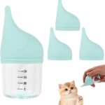 Kitten Bottle Feeding Kit for Nursing, Milk Bottles for Feeding Newborn Puppies,Anti-chocking Design with 3pcs Replaceable Nipples, Cute Elephant Shape for Nursing Small Animals Pets (Blue, 20ML)