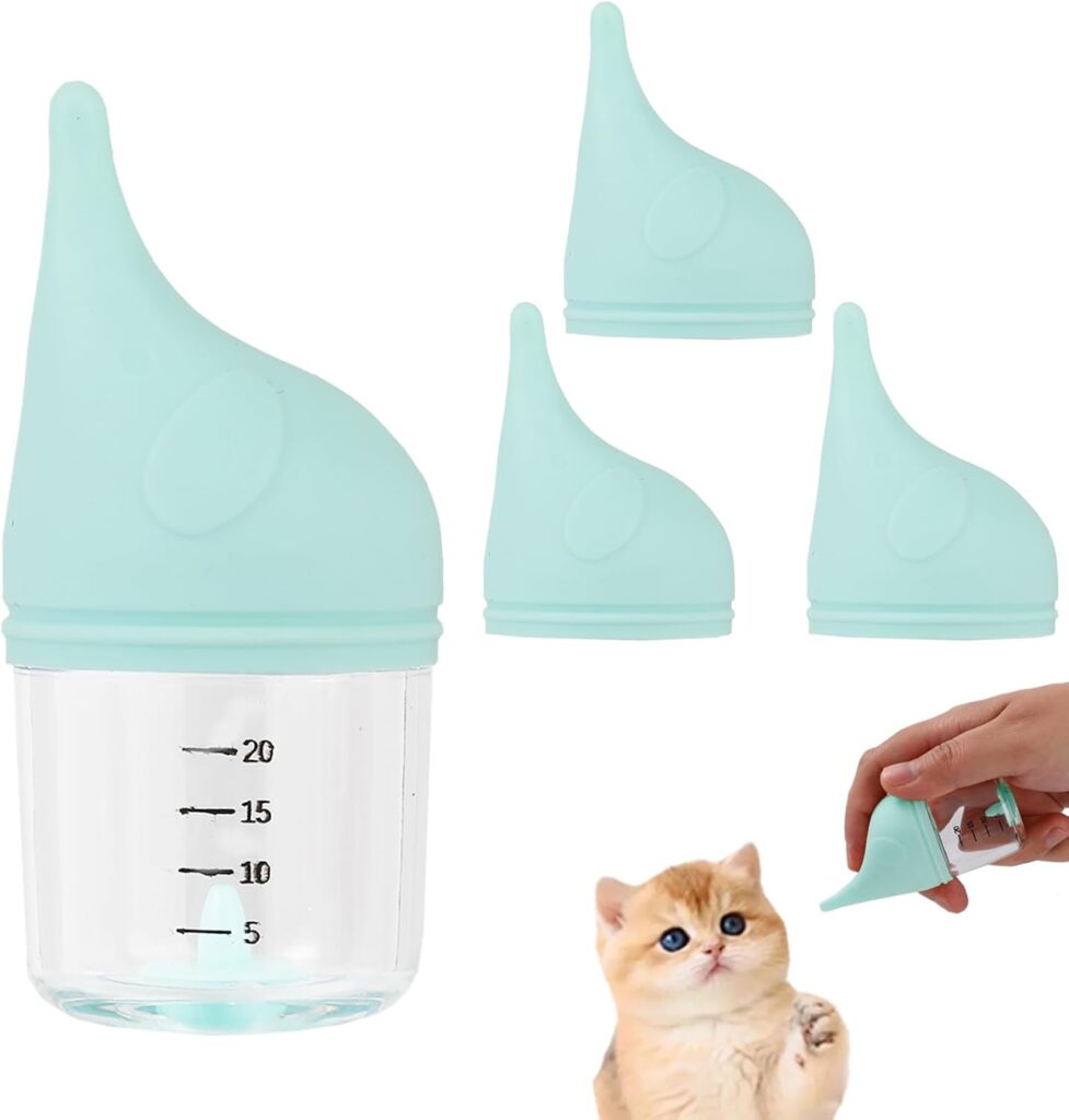Kitten Bottle Feeding Kit for Nursing, Milk Bottles for Feeding Newborn Puppies,Anti-chocking Design with 3pcs Replaceable Nipples, Cute Elephant Shape for Nursing Small Animals Pets (Blue, 20ML)