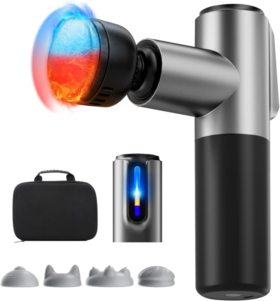 AERLANG Massage Gun Deep Tissue Massager with Heat and Cold Percussion Massage Gun Electric Mini Hand held Massager 5 Speed & 5 Massage Heads Messager Gun