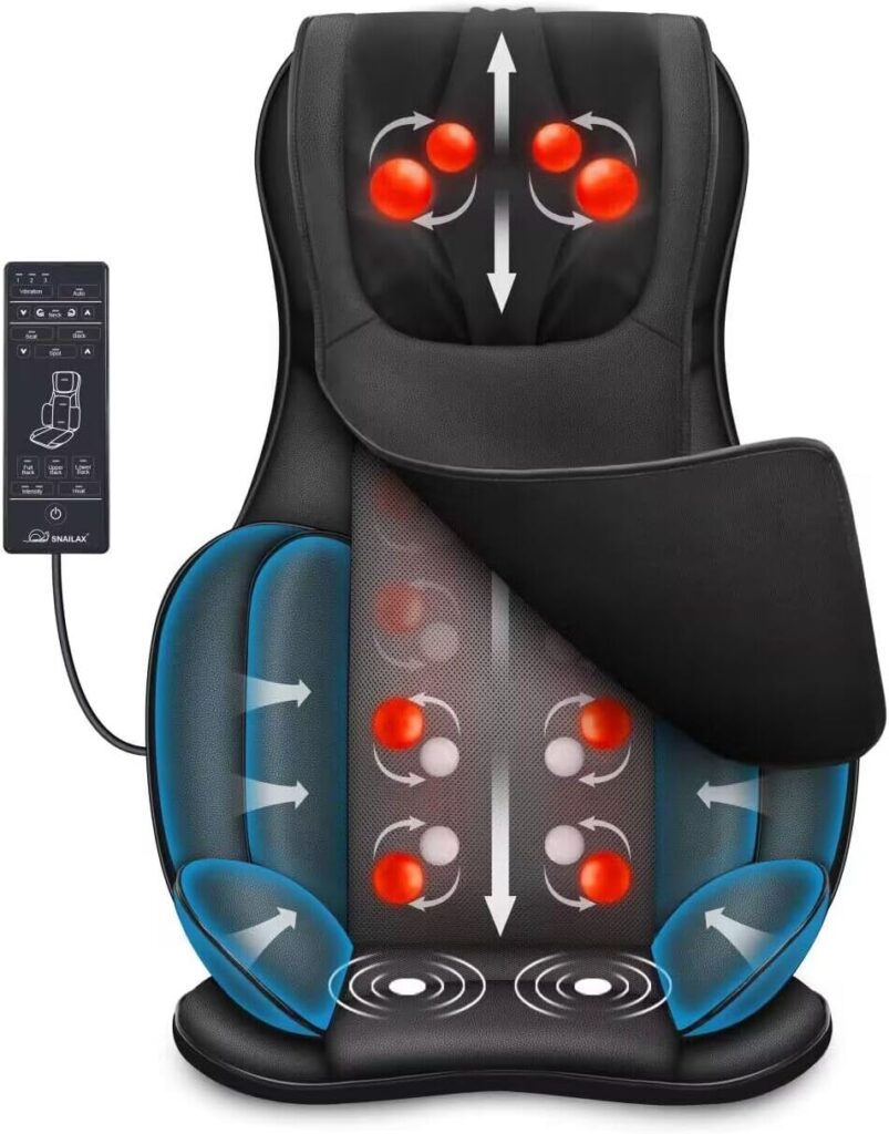 Snailax Neck Back Massager with Heat, Full Body Massage Chair Pad, Adjustable Compression, Rolling, Shiatsu Massage Seat Cushion, Chair Massagers,Gifts for Women, Man (Upgrade)