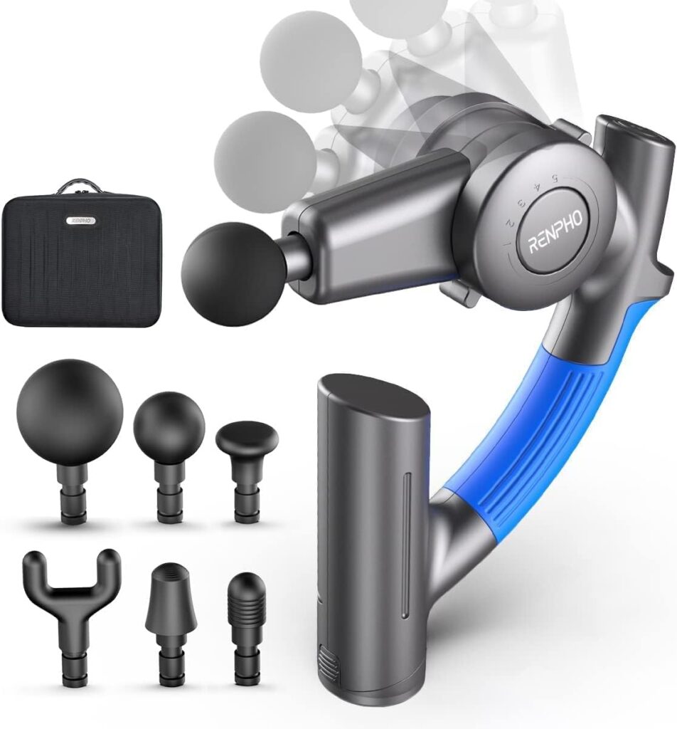 RENPHO R4 Massage Gun with Adjustable Arm, Back Massager for Athletes, Portable Deep Tissue Percussion Muscle Tool with Carry Case, Gifts for Men and Women