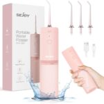 Water Flosser Dental Oral Irrigator Teeth Cleaner Portable Travel Rechargeable Cordless,IPX7 Electric Plaque Remover 3 Modes 3 Jet Tips 140ml (Pink)
