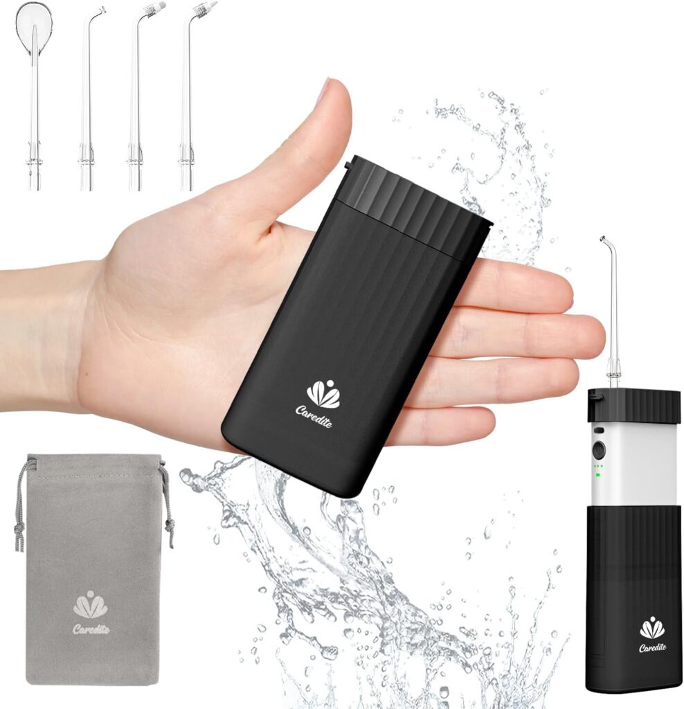 Portable Water Flosser for Teeth,Travel Water Flosser Picks,Mini Cordless Oral Irrigator Rechargeable Power Dental with Telescopic Water Tank, IPX7 Wateroproof for Brace & Sensitive Teeth Care,Black