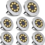 ZGWJ 8 Pack Solar Ground Lights,8 LED Solar Garden Lights Outdoor Waterproof Landscape Lighting for Yard Walkway Patio Lawn Driveway Decoration Warm White