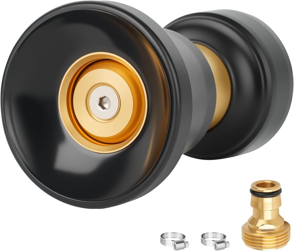 Heavy Duty Brass Adjustable High Pressure Fire Hose Nozzle Garden Hose Nozzle Ideal for Car Wash Garden Watering Floor Cleaning with Connector(A set of nozzles )