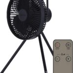 Claymore V1040 Black Rechargeable Portable Fan – 10,400mAh Power Bank Function Remote Control 4-Speed Quiet BLDC Air Circulator USB-C Charging 23 Hrs Runtime for Camping, Indoor, Outdoor