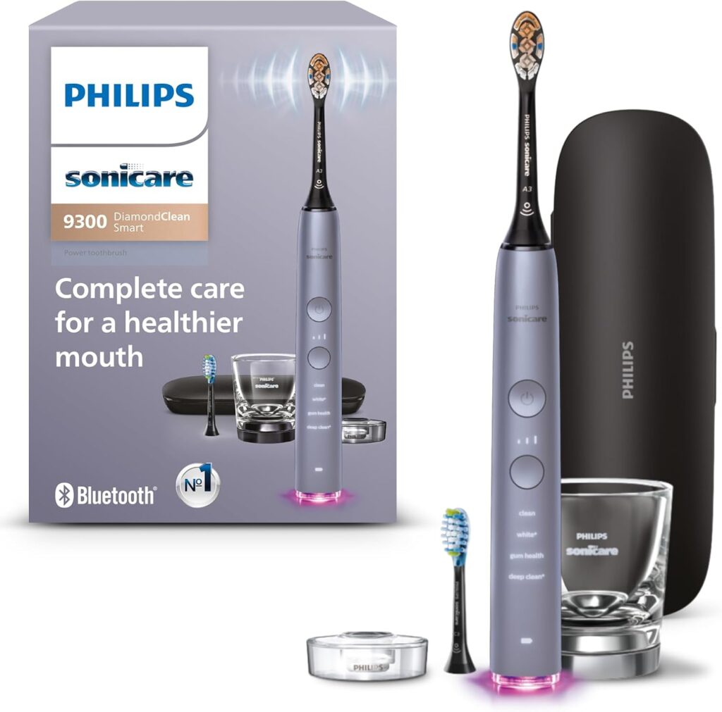 Philips Sonicare DiamondClean Smart 9300 Electric Toothbrush, Sonic Toothbrush with App, Pressure Sensor, Brush Head Detection, 4 Brushing Modes and 3 Intensity Levels, Grey, Model HX9903/45