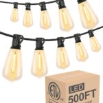 Lightdot 500FT Outdoor String Lights, LED Bistro String Lights with Shatterproof ST38 Bulbs, 2200K Dimmable, Waterproof Hanging Lights for Porch, Party, Garden, Backyard, Balcony