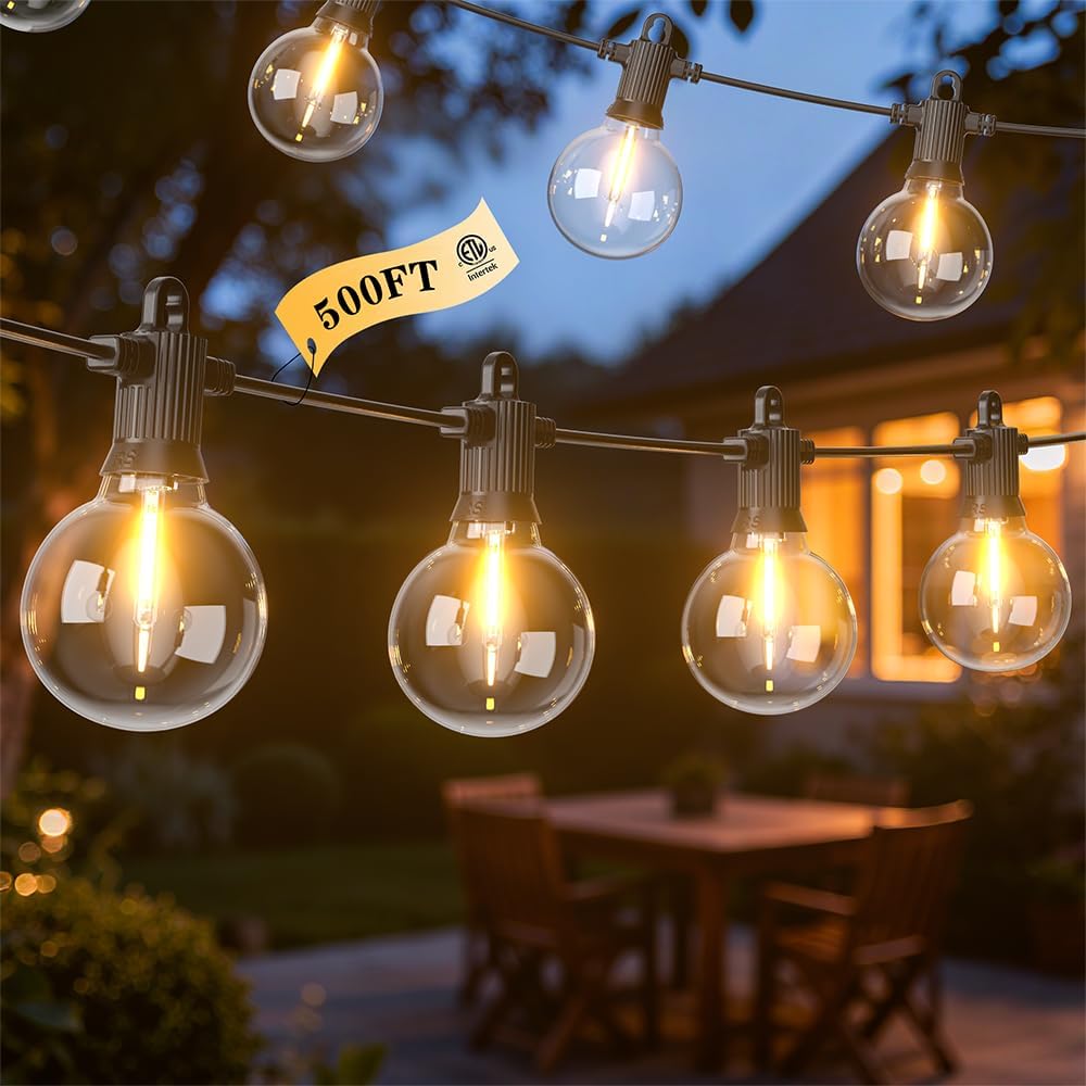LED Outdoor String Lights, 500FT Patio Lights with 250+10 Shatterproof G40 Globe Bulbs, Waterproof Connectable Dimmable 2700K Hanging Lights for Outside Backyard Porch Balcony Party Gazebo Bistro cafe