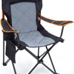 EMERIT Oversized Padded Camping Chair, 350LB Heavy Duty Quad Fold Chair with Arms, Collapsible Outdoor Chairs with Lumbar Back & Cup Holder Black