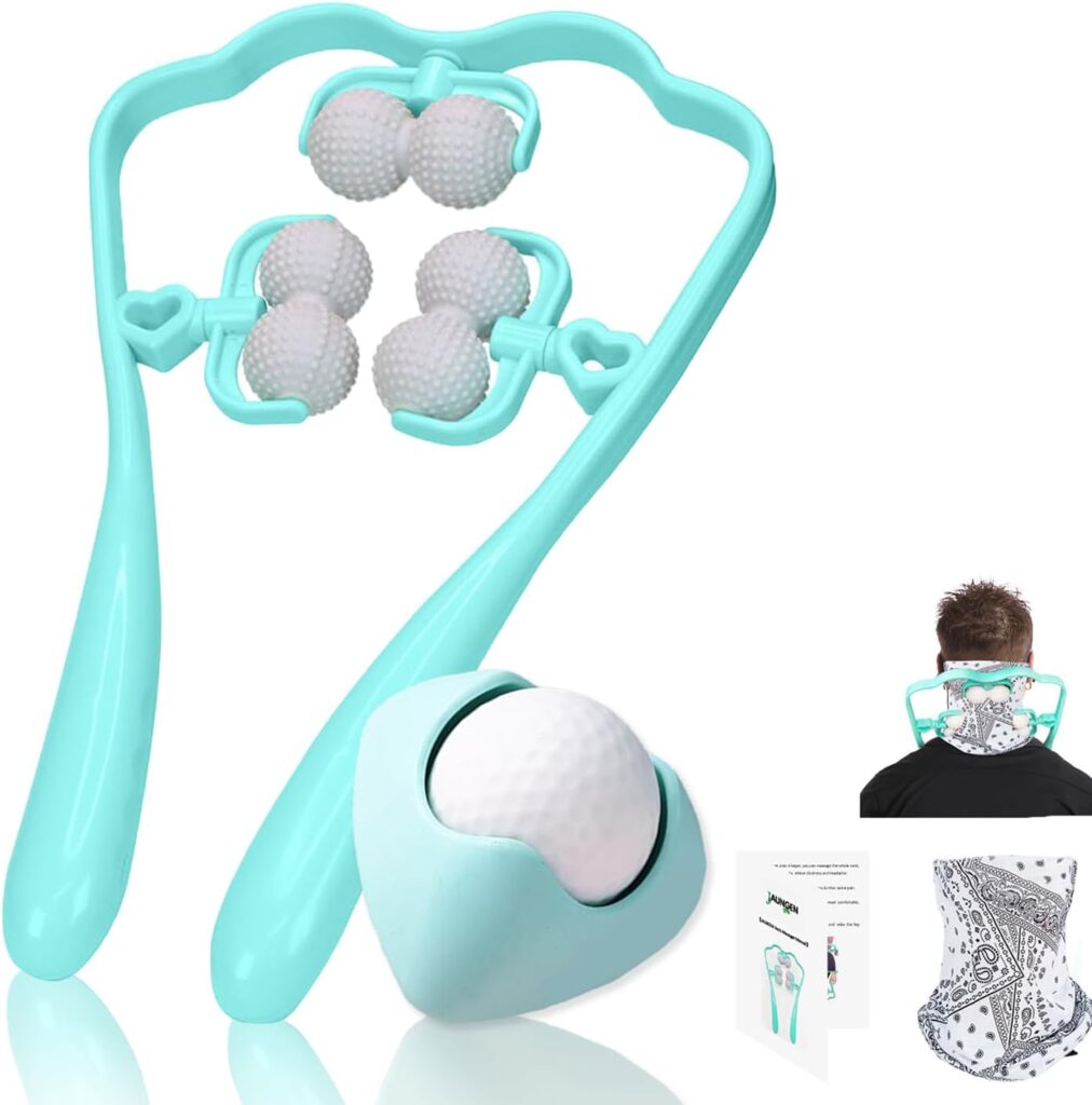 Neck Massager& Massage Ball Set, Neck Massager for Pain Relief deep Tissue, Handheld Neck and Back Massager Body Foot Roller