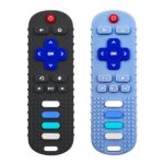 2-Pack Silicone Baby Teething Toys, TV Remote Teethers for 6-12-18 Months Infant, Fire Remote Shape Toddlers Silicone Teethers for Boys and Girls Sensory Toy(Black+Blue)