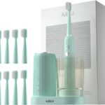 Rechargeable Sonic Toothbrush with Drying Holder, 8 Brush Heads, Smart Timer, Waterproof Design – Mint Green Edition