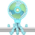 PEYOU Battery Operated Stroller Fan, Stroller Fan Clip on for Baby with Flexible Tripod, USB or Battery Powered Desk Fan, Baby Stroller Fan for Crib, Treadmill, Bike, Camping (Blue-1)