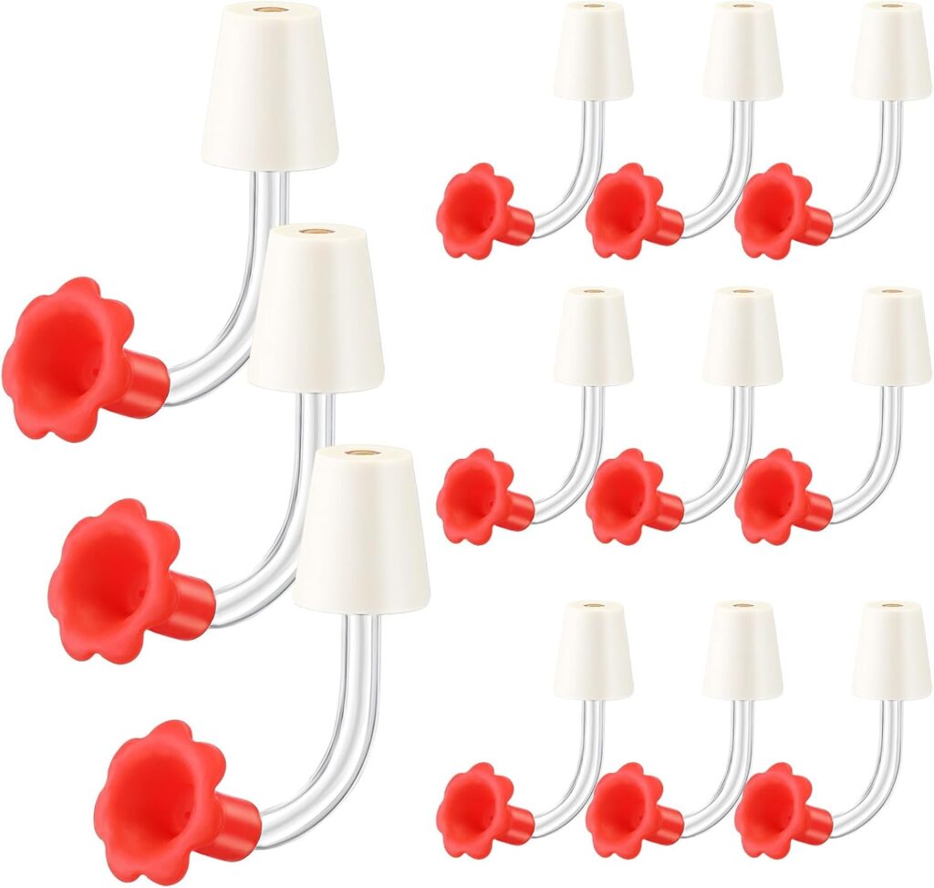 Hummingbird Feeder Tube with Stopper Handheld Bird Feeder Replacement Parts Drip Resistant Tip Silicone Flowers for Wine Bottle Outdoor Making Your Own Bird Feeders(12 Pcs)