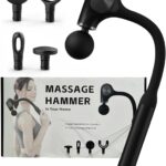 Deep Tissue Massage Gun with Bend Handle, 12MM Percussion, 4 Replaceable Heads, Less-Shock Design for Back, Neck, Foot, Leg, Shoulder