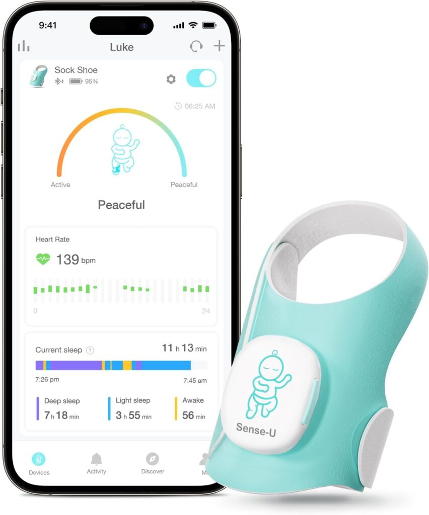 Sense-U Smart Sock Shoe Baby Monitor – Track Baby’s Heart Rate, Movement and Sleep, Infant Foot Monitor for Peace of Mind