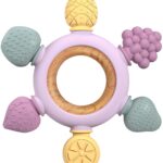 GJZZ Baby Teething Toys Silicone Teethers BPA Free Fruit Shape with Wooden Ring Soothe Babies Gums for 0-3 6-12 Months Infants & New Borns