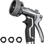 Garden Hose Nozzle, Heavy Duty Metal Water Hose Nozzle with 8 Adjustable Spray Patterns, High Pressure Hand Sprayer with Flow Control for for Garden Watering, Car & Pet Washing