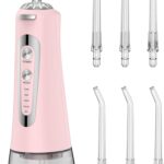 Water Flosser,300ML Water Pulse flossers-5 Modes&6 Replaceable Jet Tips for Teeth Cleaning and Flossing,Rechargeable (Pink)